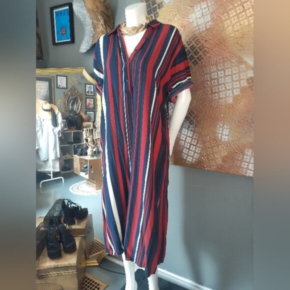 Zara Striped Navy and Red Midi Tunic Dress - Picture 15 of 16